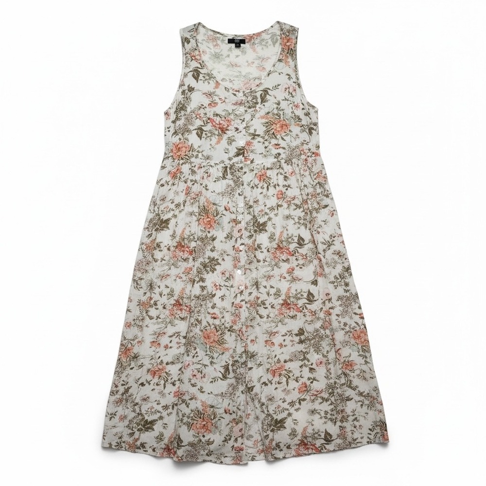 Frye Cream Floral Midi Dress with Pink and Olive Accents
